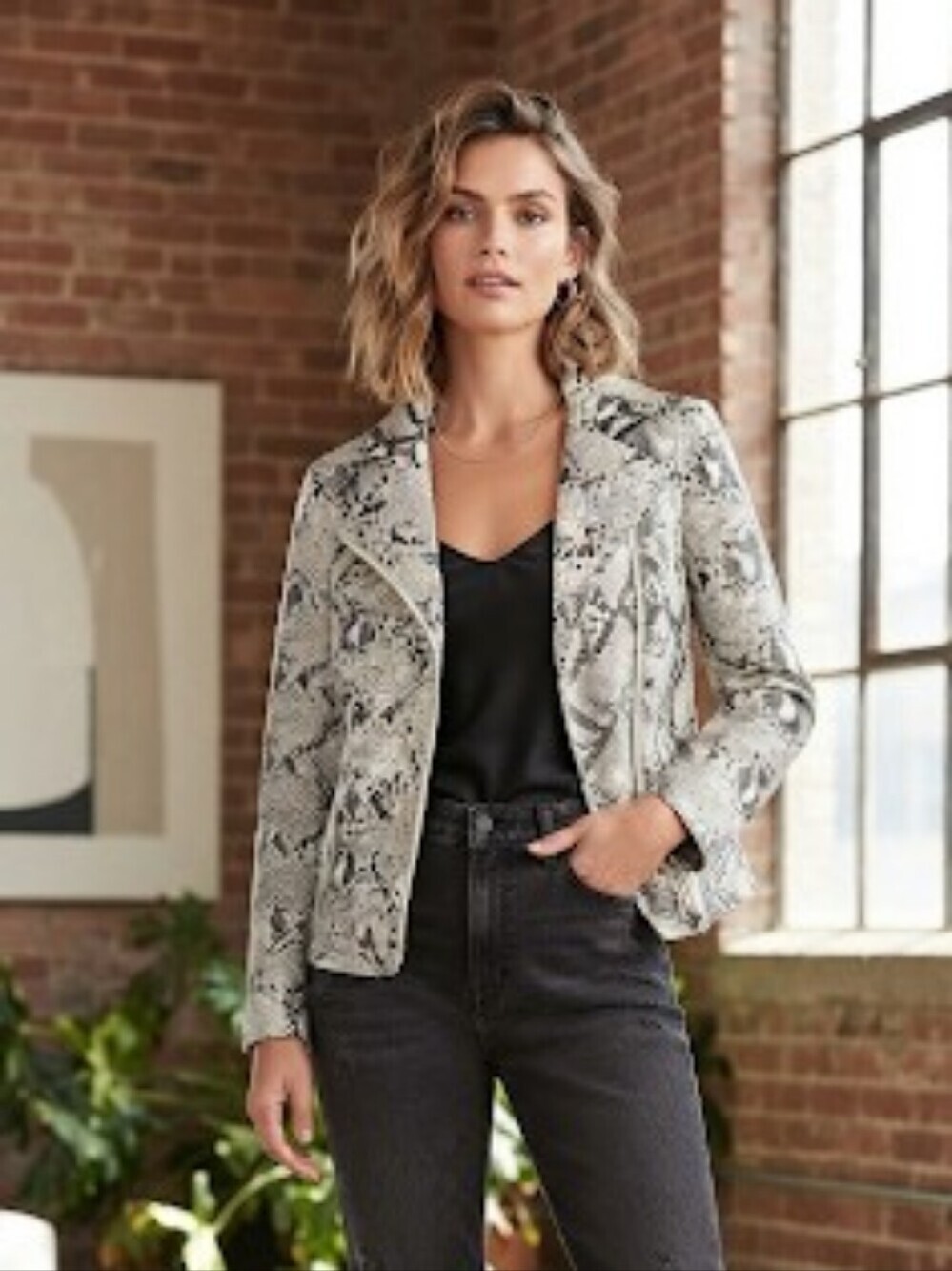 Multiples snakeskin moto jacket 